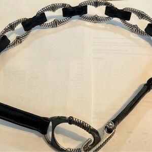 Brighton Silver-Tone Rope Link Belt with Black Leather Sz 32